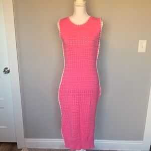 Pink & White Sleeveless Knit Midi Dress Size-L